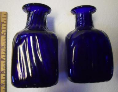 Pair Cobalt Pattern Molded Bottles